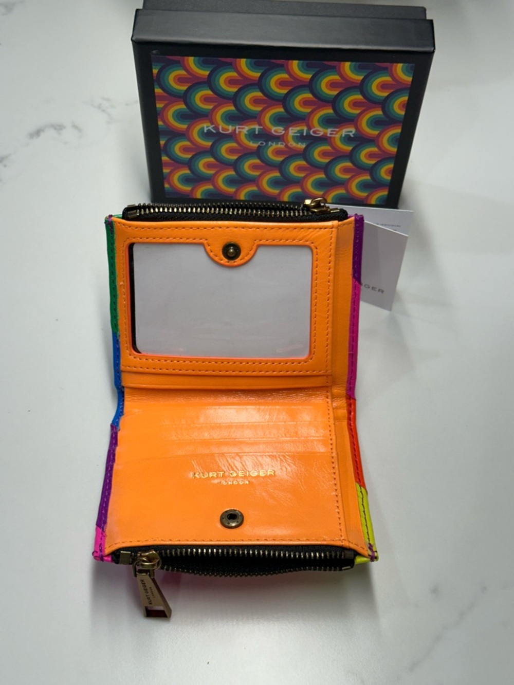 Kurt Geiger Diagonal Colorblock Patent Wallet in Pink, Purple, Blue, Green NWT - Picture 8 of 10